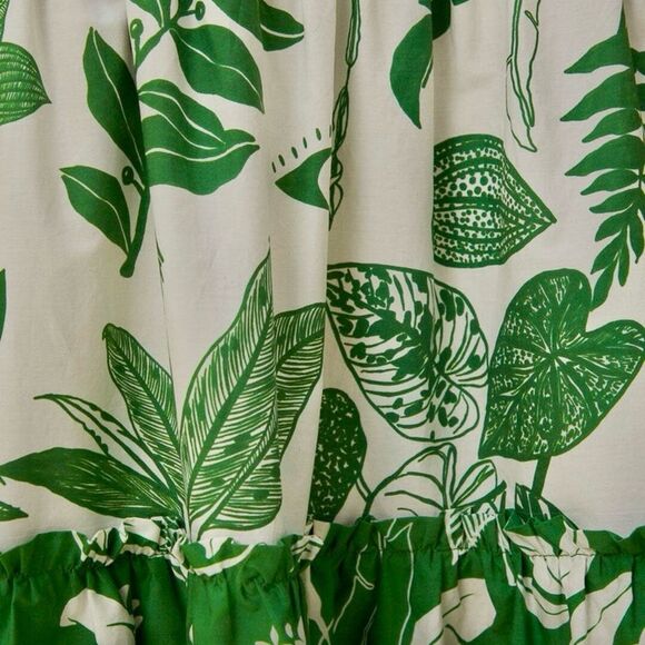 NEW FARM Rio Forest Soul Mix Midi Dress Tropical Green White Tiered Size XL - Picture 7 of 16